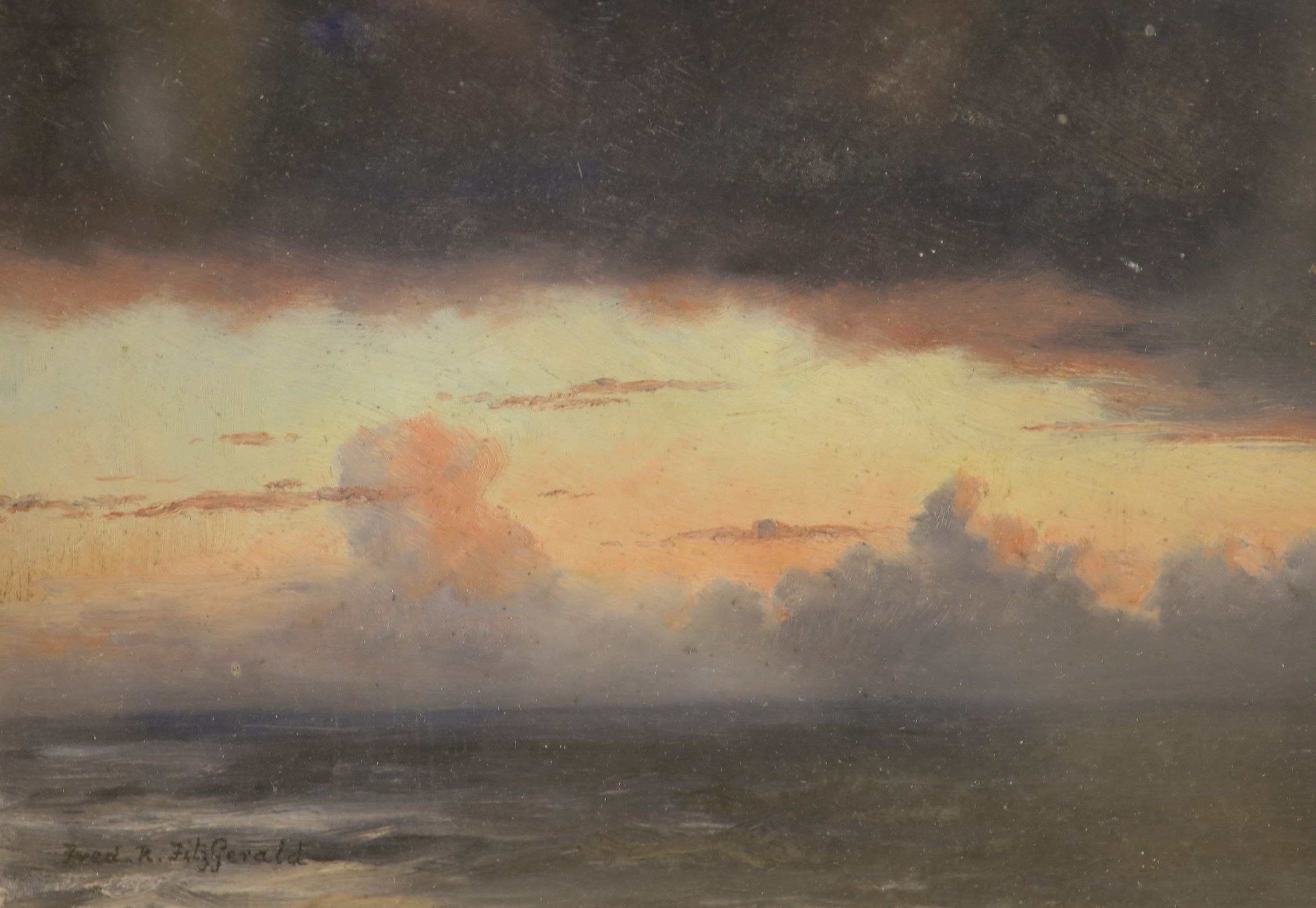 Frederick R. Fitzgerald (1869-1944), oil sketch, Clouds in sunset, 17 x 24cm